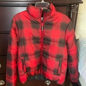 Red Plaid Puffer Jacket